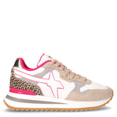Tally sneaker in pelle e tessuto beige bianco grigio | Boscaini Scarpe