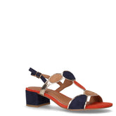 Sandalo con tacco in tessuto navy arancione beige - Sandali Con Tacco Donna | Boscaini Scarpe