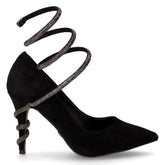 Décolleté in tessuto scamosciato con spirale strass nero | Boscaini Scarpe