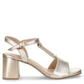 Sandalo con tacco in pelle laminata oro | Boscaini Scarpe