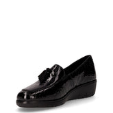Mocassino in pelle stampa cocco con zeppa nero | Boscaini Scarpe