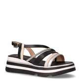 Sandalo in ecopelle con zeppa nero bianco argento | Boscaini Scarpe