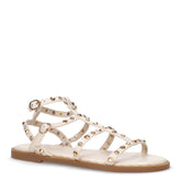 Sandalo in ecopelle con borchie e strass bianco | Boscaini Scarpe