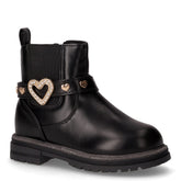 Stivaletto in ecopelle con cinturino cuori bambina nero | Boscaini Scarpe