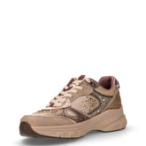 Sneaker in tessuto ed ecopelle con strass beige rosa | Boscaini Scarpe