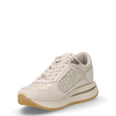 Sneaker in tessuto e pelle con zeppa bianco beige | Boscaini Scarpe