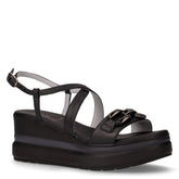 Sandalo in pelle con zeppa nero - Sandali Con Tacco Donna | Boscaini Scarpe