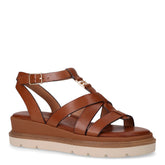 Sandalo in pelle con zeppa cognac - Sandali Con Tacco Donna | Boscaini Scarpe