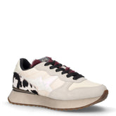 Stargirl sneaker in pelle e tessuto con dettagli animalier bianco panna | Boscaini Scarpe