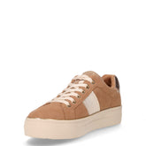Sneaker con platform in pelle e tessuto cammello | Boscaini Scarpe