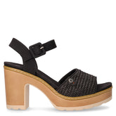 Sandalo in rafia ed ecopelle con tacco nero | Boscaini Scarpe
