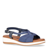 Sandalo con zeppa in tessuto e pelle jeans | Boscaini Scarpe