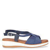 Sandalo con zeppa in tessuto e pelle jeans | Boscaini Scarpe