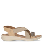 Sandalo in pelle e tessuto taupe | Boscaini Scarpe