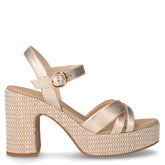 Sandalo in pelle con tacco sabbia oro - Sandali Con Tacco Donna | Boscaini Scarpe