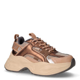 Yuno sneaker in ecopelle e tessuto beige e oro | Boscaini Scarpe