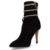 Tronchetto in tessuto scamosciato con strass nero | Boscaini Scarpe