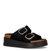 Ciabatta in tessuto con zeppa nero | Boscaini Scarpe