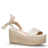 Bali 02 aandalo in tessuto canvas con zeppa beige | Boscaini Scarpe