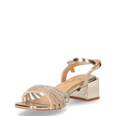 Sandalo in tessuto ed ecopelle con tacco oro | Boscaini Scarpe