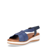 Sandalo con zeppa in tessuto e pelle jeans | Boscaini Scarpe