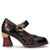 Décolleté in pelle con decori floreali e cinturino nero dorian | Boscaini Scarpe