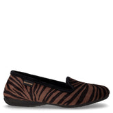 Pantofola in tessuto stampa animalier zebra marrone nero | Boscaini Scarpe