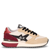 Starlight Glitter Logo sneaker in pelle e tessuto beige bordeaux | Boscaini Scarpe