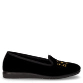 Texi pantofola in velluto con ricamo oro nero | Boscaini Scarpe