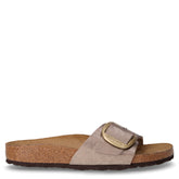 Madrid Big Buckle ciabatta in pelle metallizzata taupe | Boscaini Scarpe