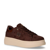 Sneaker in tessuto ed ecopelle con platform marrone | Boscaini Scarpe