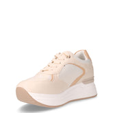 Sneaker in tessuto ed ecopelle con zeppa beige camel | Boscaini Scarpe