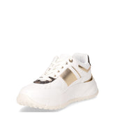 Sneaker in ecopelle e tessuto bianco oro marrone | Boscaini Scarpe