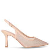 Slingback con tacco in tessuto ed ecopelle nude | Boscaini Scarpe