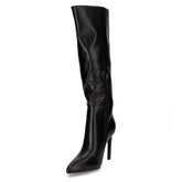 Stivale al ginocchio in ecopelle con tacco nero | Boscaini Scarpe