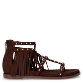 Sandalo in ecopelle scamosciata con frange caffè - Summer Days Sandali Donna | Boscaini Scarpe