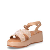 Sandalo in tessuto ed ecopelle con strass beige kaki | Boscaini Scarpe