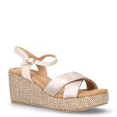 Sandalo in ecopelle con zeppa platino beige - Sandali Con Tacco Donna | Boscaini Scarpe