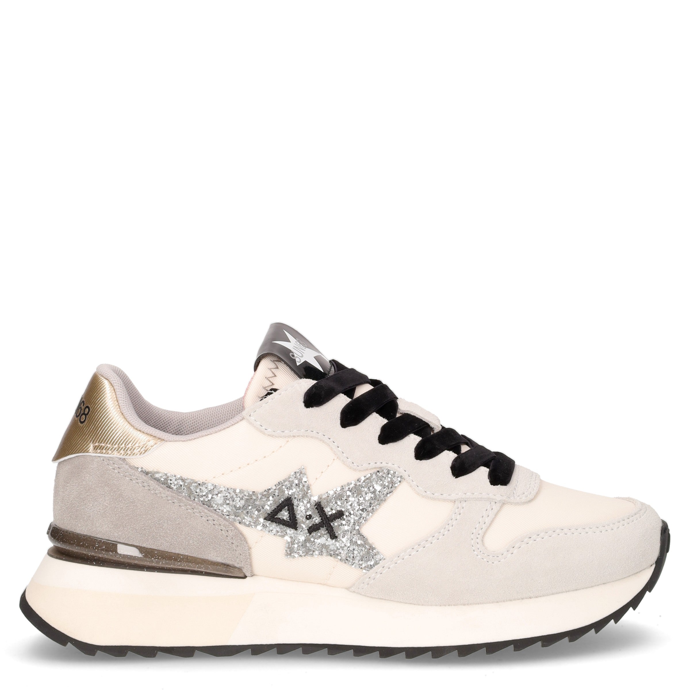 yu Starlight Glitter Logo sneaker in pelle e tessuto bianco