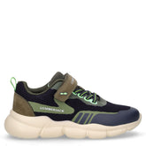 Wavy sneaker in tessuto ed ecopelle bambino verde militare blu | Boscaini Scarpe