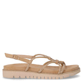 Sandalo in pelle e tessuto con strass sabbia glam | Boscaini Scarpe
