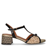 Sandalo in pelle con tacco nero beige | Boscaini Scarpe