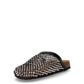Ciabatta in tessuto intrecciato con strass nero | Boscaini Scarpe