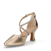 Décolleté in ecopelle con cinturini strass oro | Boscaini Scarpe
