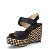 Sandalo in pelle con zeppa nero | Boscaini Scarpe