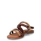 Sandalo in pelle e tessuto marrone | Boscaini Scarpe