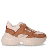 Bliss Warm sneaker in ecopelle e ecopelliccia cognac crema | Boscaini Scarpe