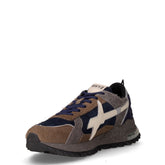 Breeze 3 sneaker in pelle e tessuto marrone blu | Boscaini Scarpe