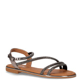 Sandalo in ecopelle e tessuto con strass canna di fucile | Boscaini Scarpe