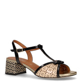 Sandalo in pelle con tacco nero beige - Sandali Con Tacco Donna | Boscaini Scarpe